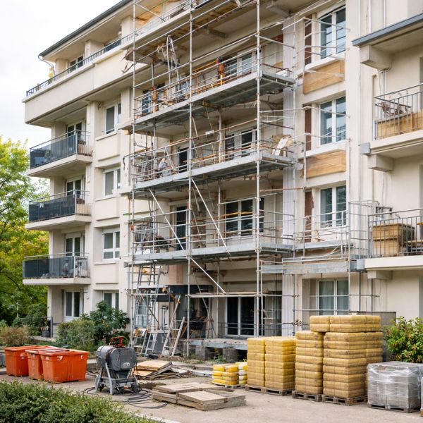 rénovation énergétique résidentielle d’un immeuble collectif en cours de travaux