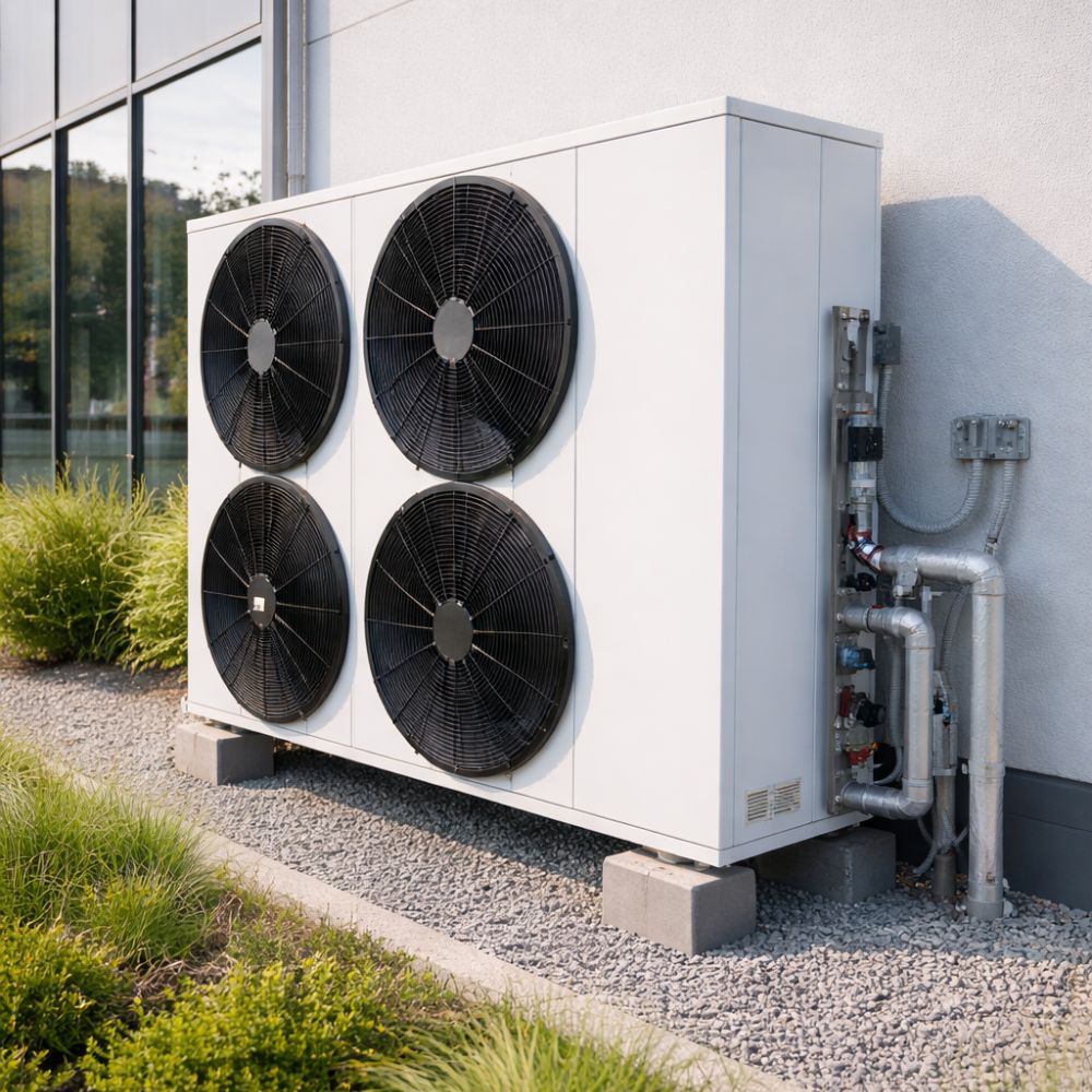 Pompe à chaleur air-eau installée en extérieur pour le chauffage et la production d’eau chaude